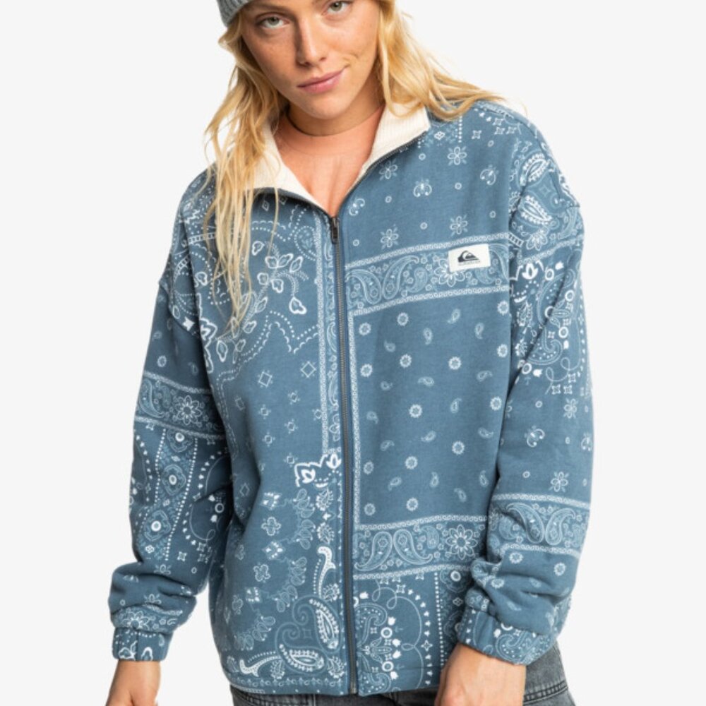 Quicksilver Bandana ZipFront Sweatshirt Jacket Waffle Embossed Lined Oversized L